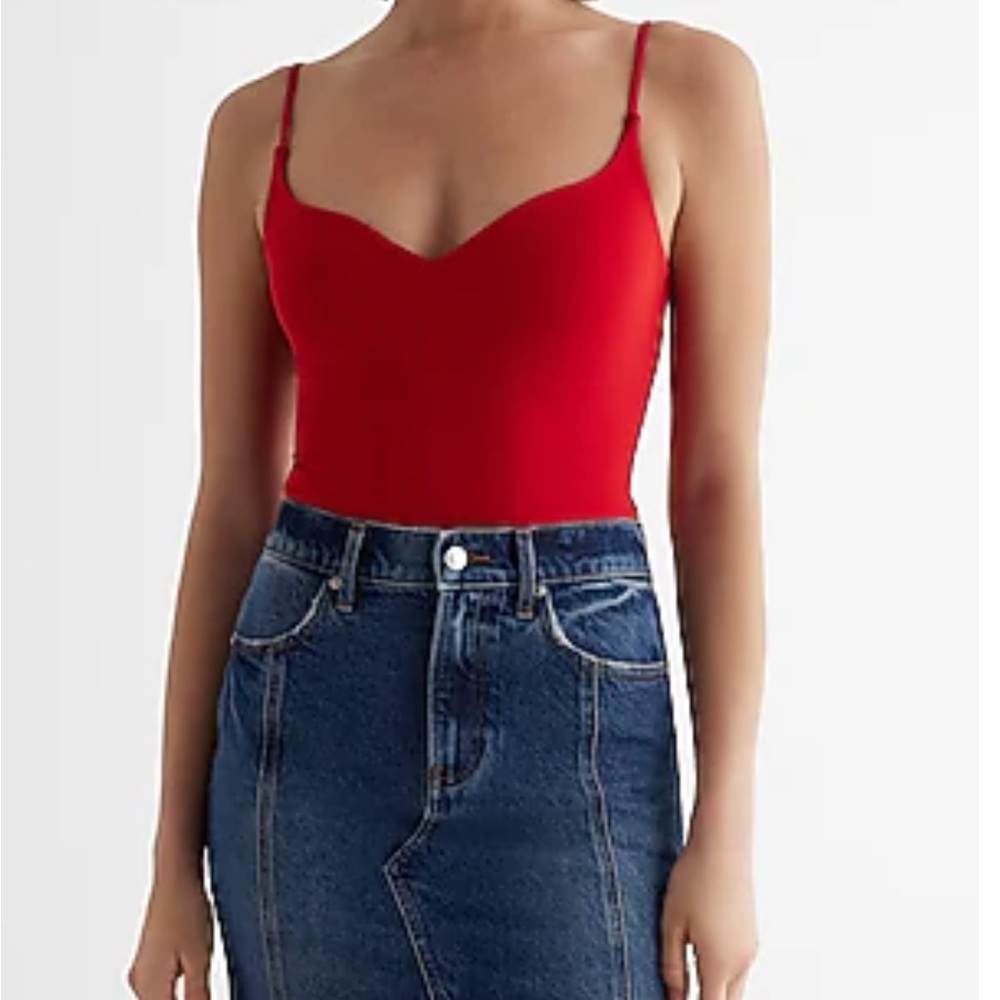 Express Chic Red Spaghetti Strap Bodysuit
